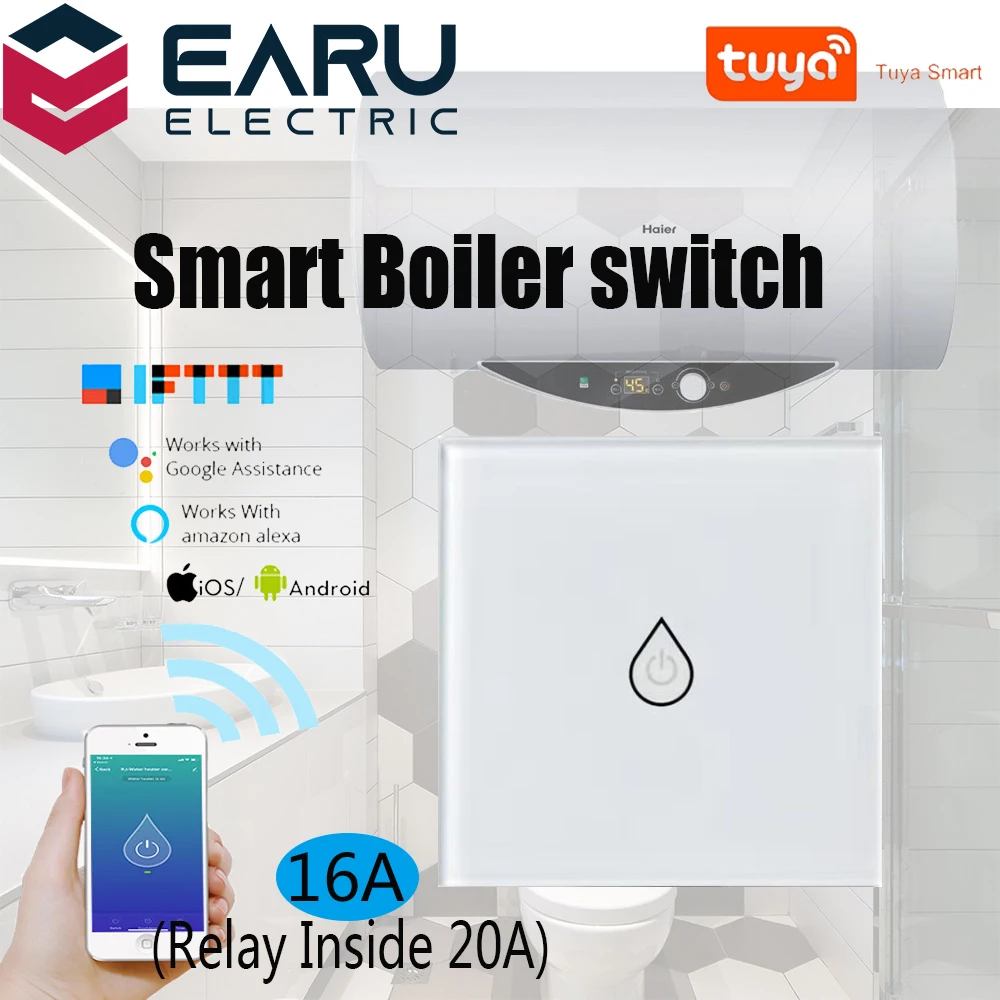 

EU WiFi Smart Timer Glass Panel Boiler Water Heater Wall Touch Switch Smart Life Tuya APP Voice Remote Control Alexa Google Home