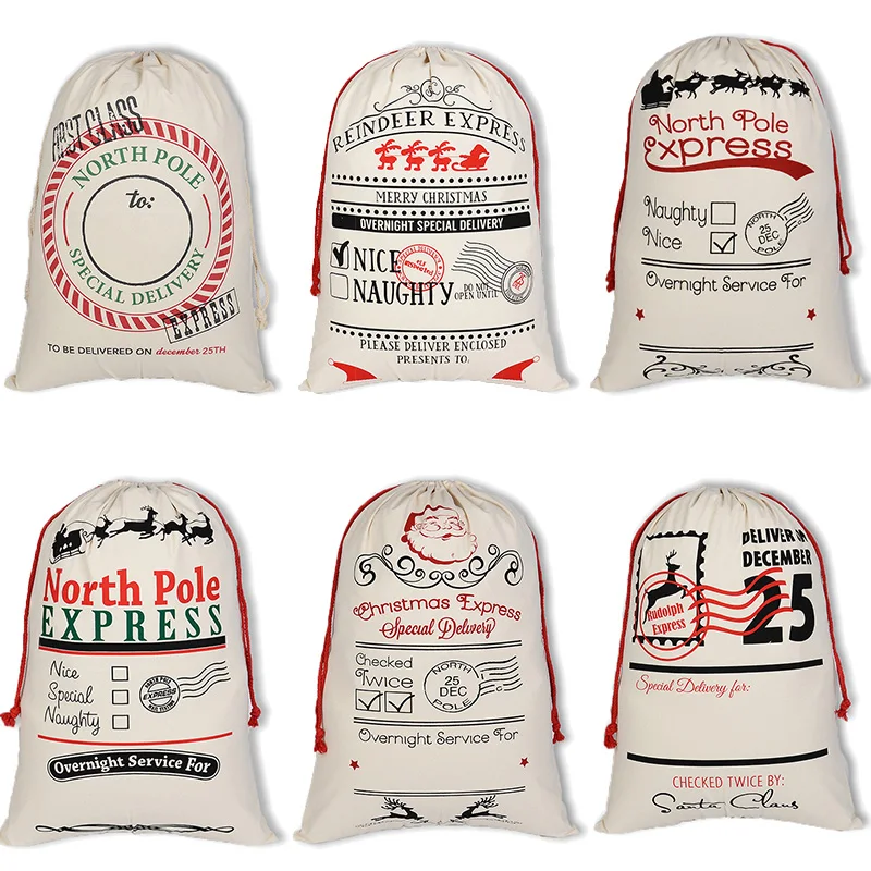 Подарочная сумка 4 шт./лот Рождественский холщовый мешок с красным шнурком в