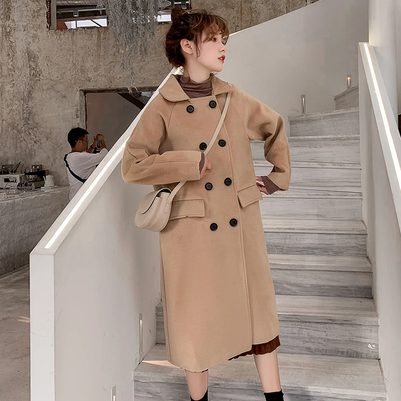 

Bornsra 2020 Autumn Winter Woolen Cloth Coat More Loose Woman Turn-down Collar Double Breasted Women Coats and Jackets Winter