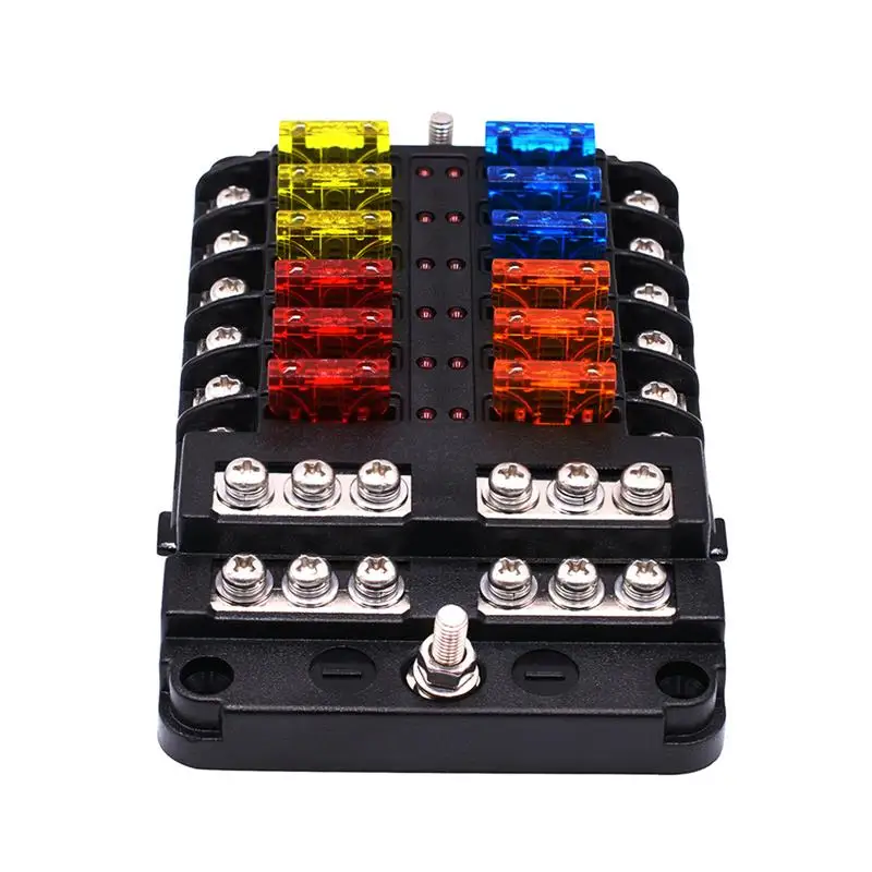 Car Fuse Box Holder With LED Light 12-Way Power Supply Insert Type Damp-Proof Block Marine Accessories | Автомобили и мотоциклы