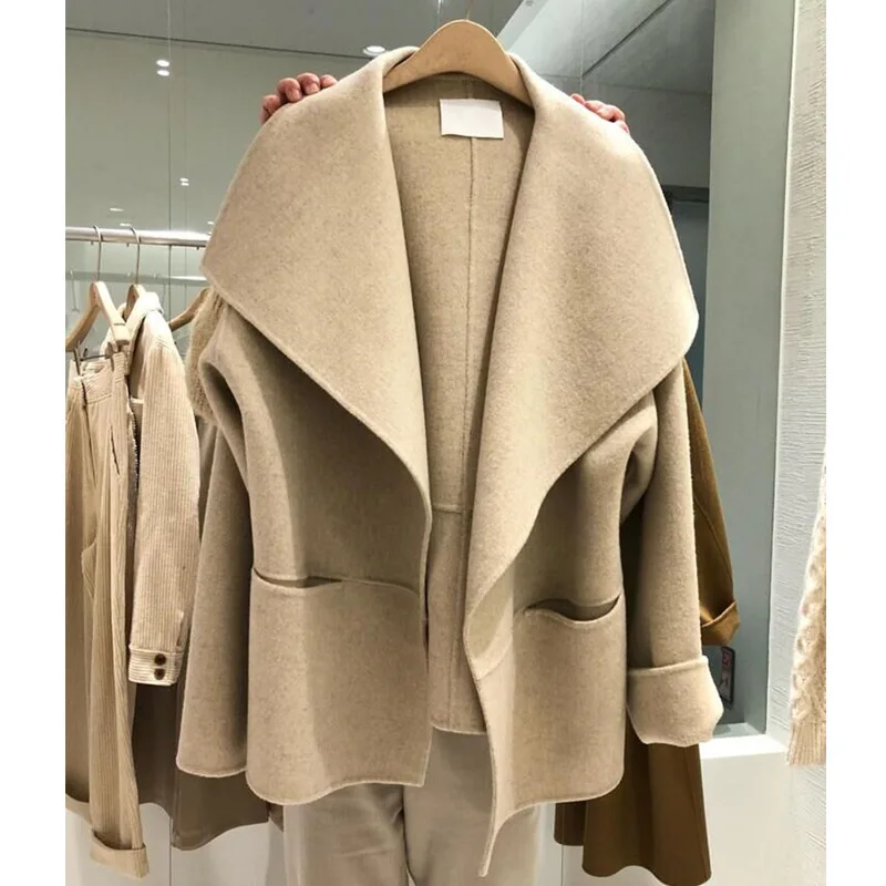 

2021 autumn and winter new temperament loose profile large lapel double-sided wool coat coat female tide