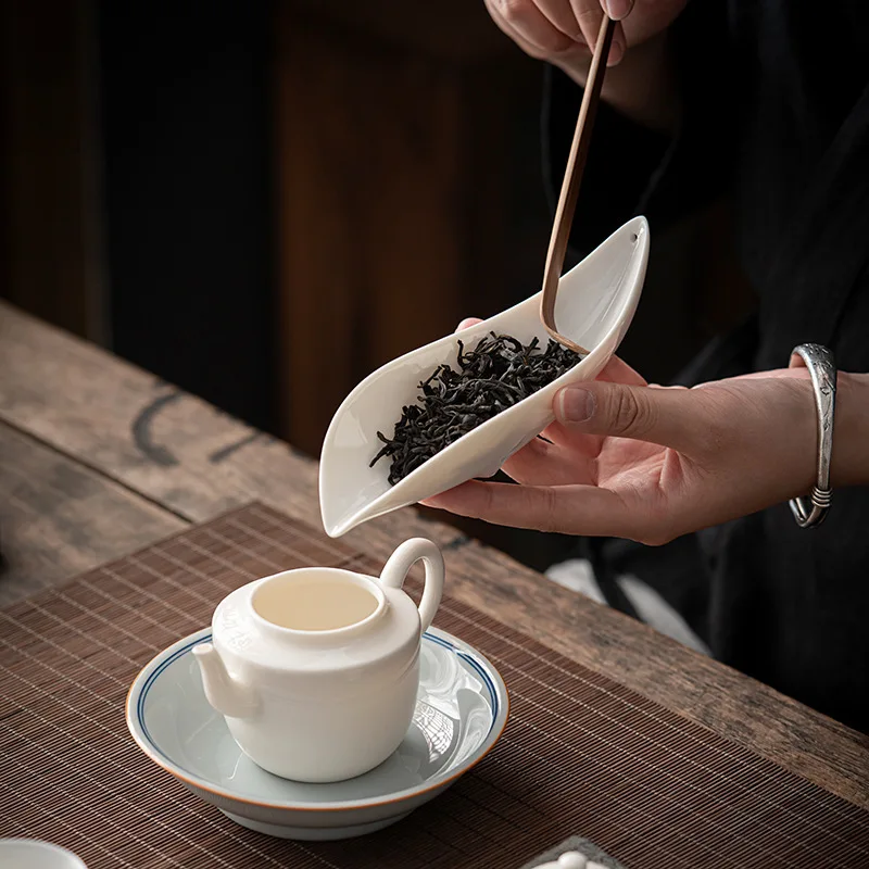 Juego de 2 unids/set De cucharadita de cer&aacute;mica con forma de hojas rizadas, pala de t&eacute; de estilo chino tradicional, cuchara de t&eacute; de Kung Fu chino, accesorios de t&eacute;-4