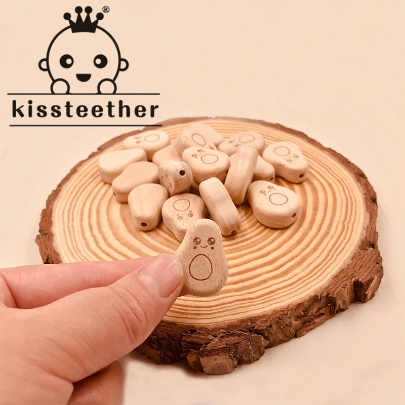 Kissteether-Cuentas de animales de calabaza de madera de haya, collar de dentici&oacute;n artesanal para lactancia, mordedor de cuentas de madera de grado alimenticio, 20 Uds.-0