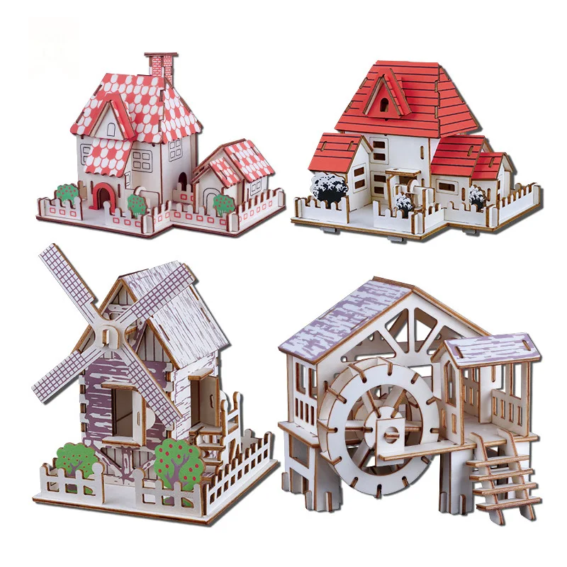 

3D Stereo Puzzle Toy Kid's Intelligence Puzzle Game Wooden Nature No Burs Toy for Children House Shape Early Education Toy
