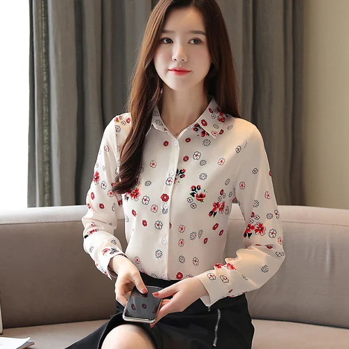 Blusas Mujer De Moda осенние модные женские рубашки с длинным рукавом и отложным воротником, повседневные набивные шифоновые блузки 6198 50 - Цвет: floral