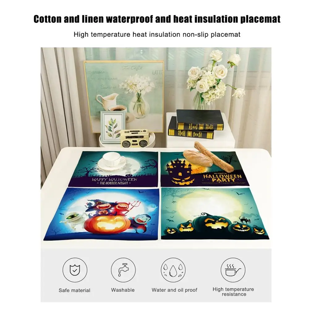Скатерть с принтом коврик для стола на Хэллоуин из хлопка и льна креативный