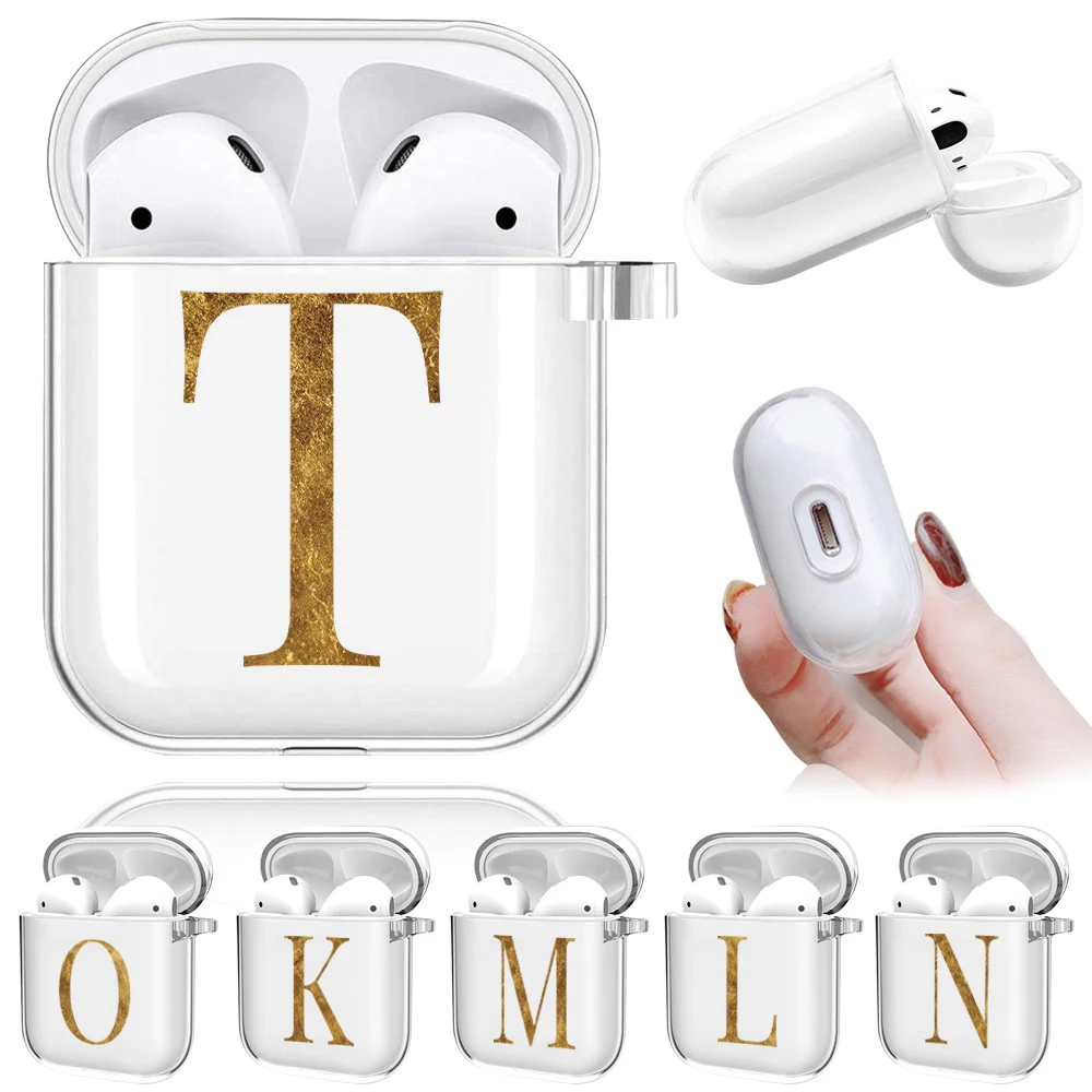 

AirPods Case for Apple Airpods 2nd/ 1st Gen Gold Initial Letter Bluetooth Wireless Earphone Silicone Cover