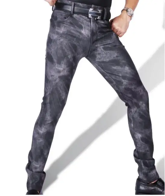 Мужские сексуальные брюки из искусственной кожи обтягивающие бархатные теплые