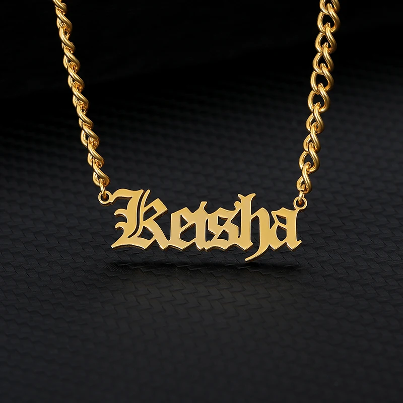 

Custom Old English Gothic Necklace Christmas Gift To Best Friend Nameplate Stainess Steel Pendant For Men or Women Fashion Rock