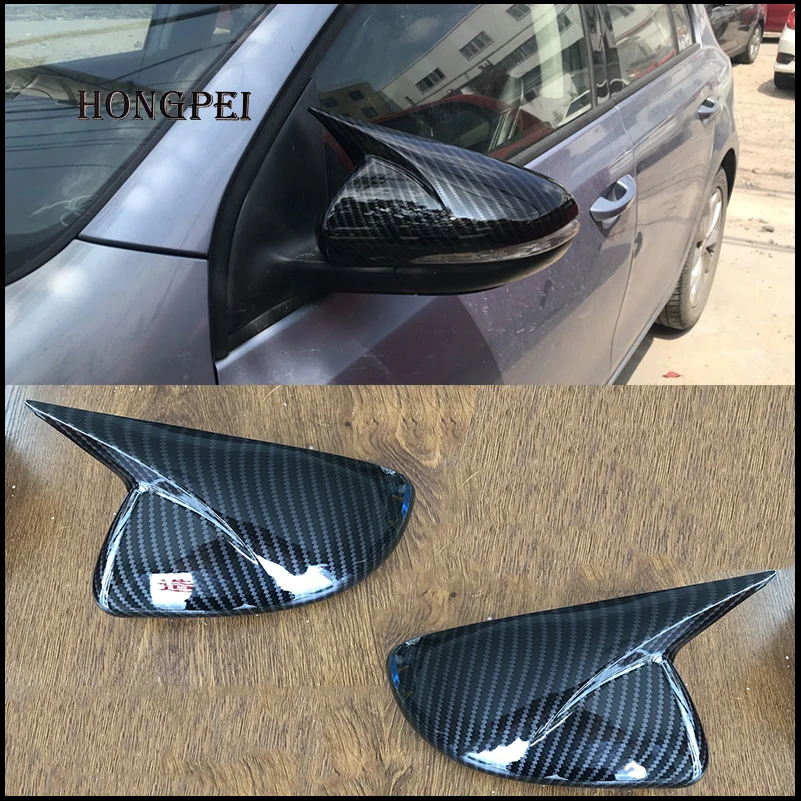 Car Styling Glossy Black Carbon Look Rearview Mirror Cover horn Cap Trim For VW Golf 6 MK6 R VI 2009-2012 Auto Parts