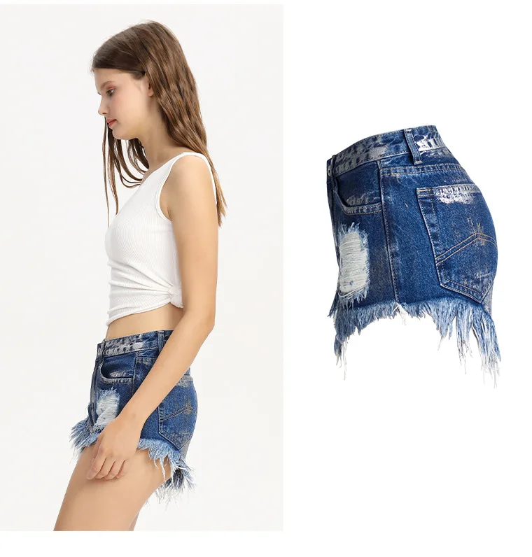 

2021 2xl Europe and United States Hot selling women's hot pants hole jeans loose paint denim short trouser women jeans