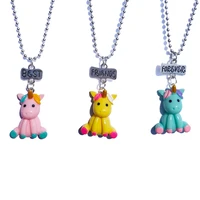 3 pcslot cute bff unicorn alpaca ice cream necklace set for kids girls children gift best friends animal friendship jewelry