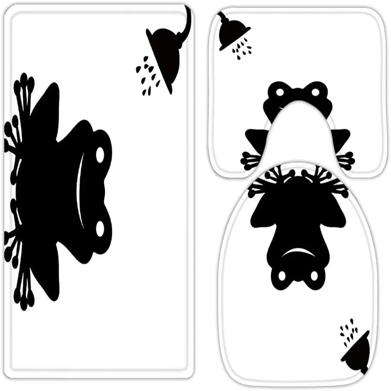 

Funny animal bathing cute frog 3-piece bathroom carpet, U-shaped cushion, non-slip goose down toilet seat, washable