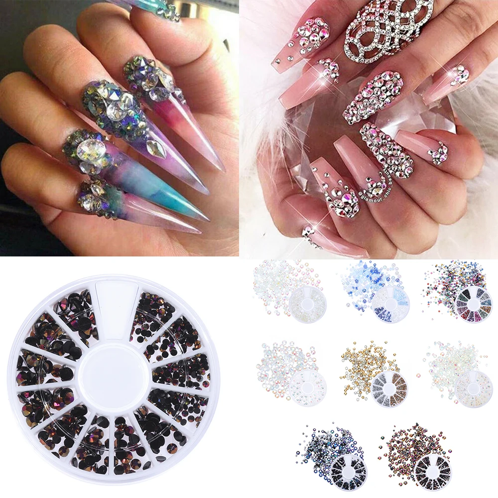 3D Nail Art Decorations Crystal Round Flat Stone Strass Nails in Wheel Rhinestone Jewelry for all Manicure Accessories CH1570 | Красота и