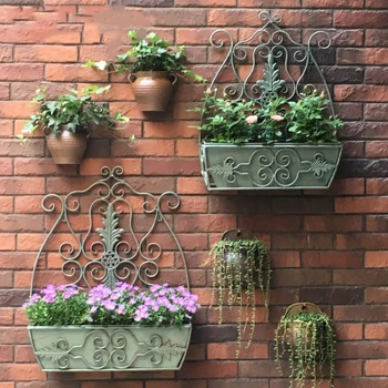 Outdoor Wrought Iron Flower Stand Figurines Yard Wall Flowers Basket Decoration Villa Garden Metal Wall Mural Ornaments Crafts