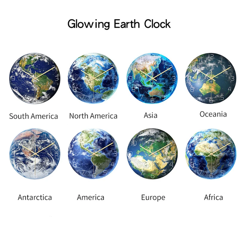 Часы светящиеся на стену настенные часы с семи континентами акриловый бесшумный