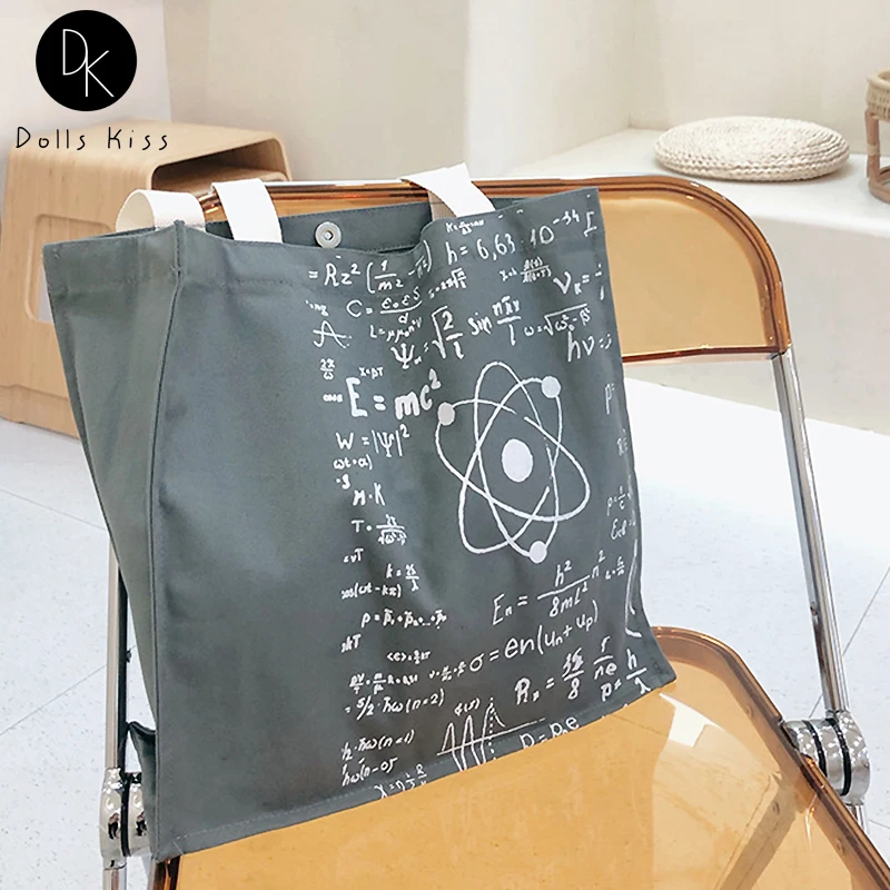 

Ladies Canvas Eco Bag Women Fun Geometric Equation Printing Shoulder Bag Large-Capacity Shopping Bag Female Casual Travel Totes