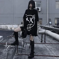 houzhou hip hop punk women t shirt fashion harajuku oversized long sleeve tees gothic graphic streetwear girl black loose female