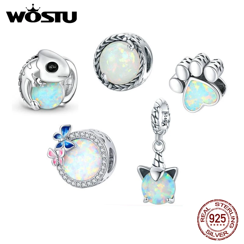

WOSTU 925 Sterling Silver Opal Series Charm Colorful Opal Bead Pendant Fit Original Bracelet Necklace DIY Jewelry
