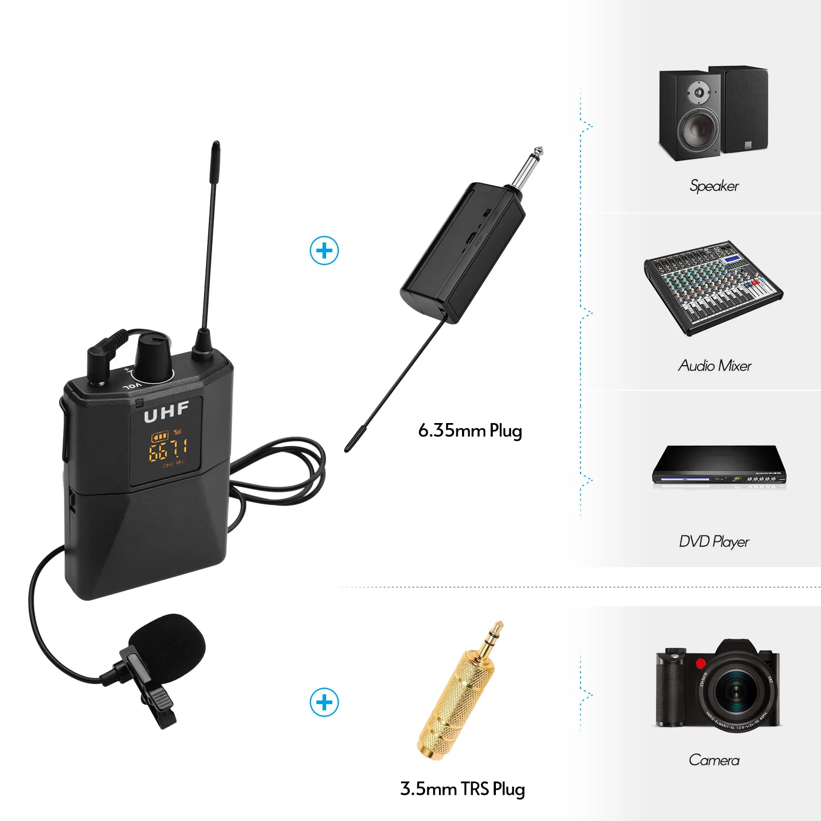 Muslady UHF Беспроводной микрофон Системы с ПЕТЛИЧНЫХ микрофонов тела-pack передатчик и
