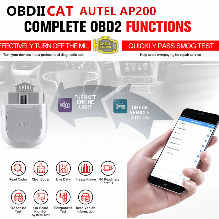 

Autel AP200 Bluetooth OBD2 Scanner Code Reader with Full Systems Diagnoses AutoVIN TPMS IMMO Service for Family DIYers PK Mk808