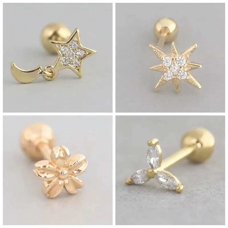 1 пара минималистичные 925 пробы Серьги-гвоздики серебряная звезда/луна Изящные