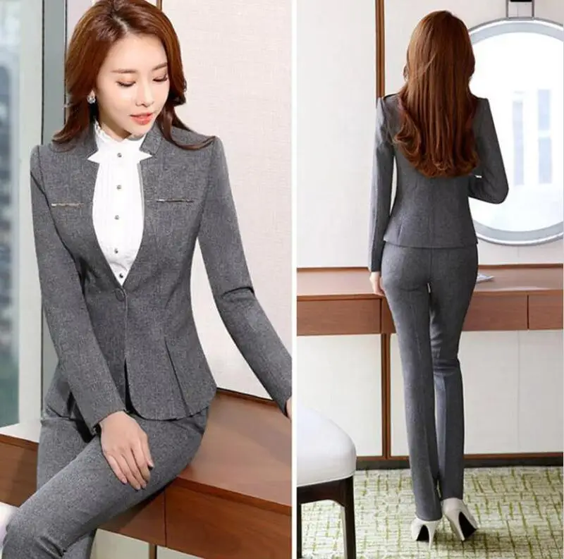 deep grey pant suits Деловые брючные костюмы горячая Распродажа женские формальные костюмы женская униформа Элегантная Женская рабочая одежда офисные брючные костюмы - Цвет: deep grey pant suits