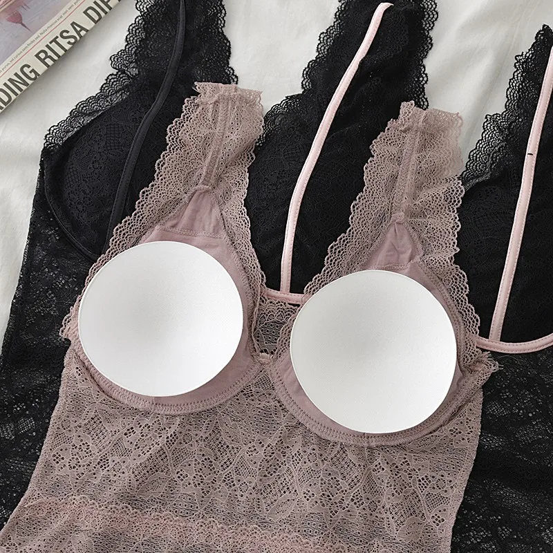 

2020 New sexy lace Transparent bottoming vest slim hollow out solid color vest for Summer