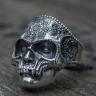 Уникальное серебряное кольцо с изображением тяжелого сахара, черепа, Мужская мандала, цветок, Санта-мертвец, байкерские украшения
