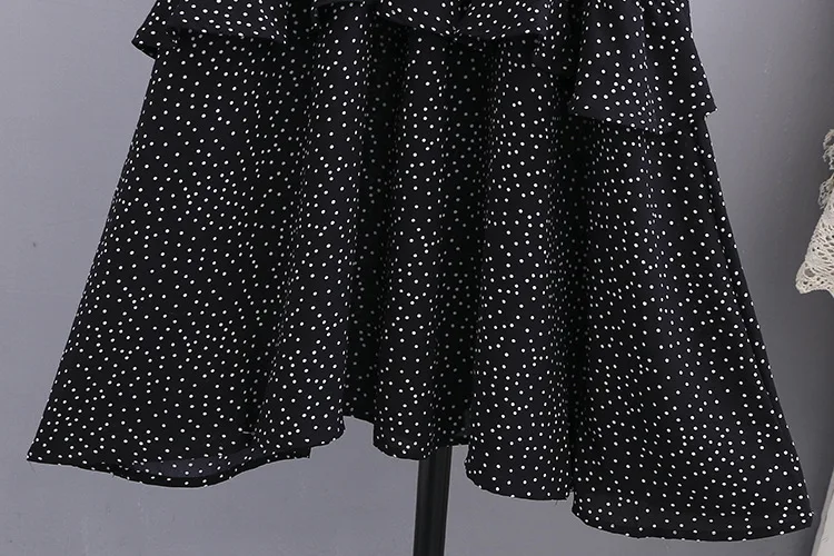 

New Summer Classic Women Plus Size Dress Flexible Strap Black and White Dots Sleeveless Chiffon Cake Dress