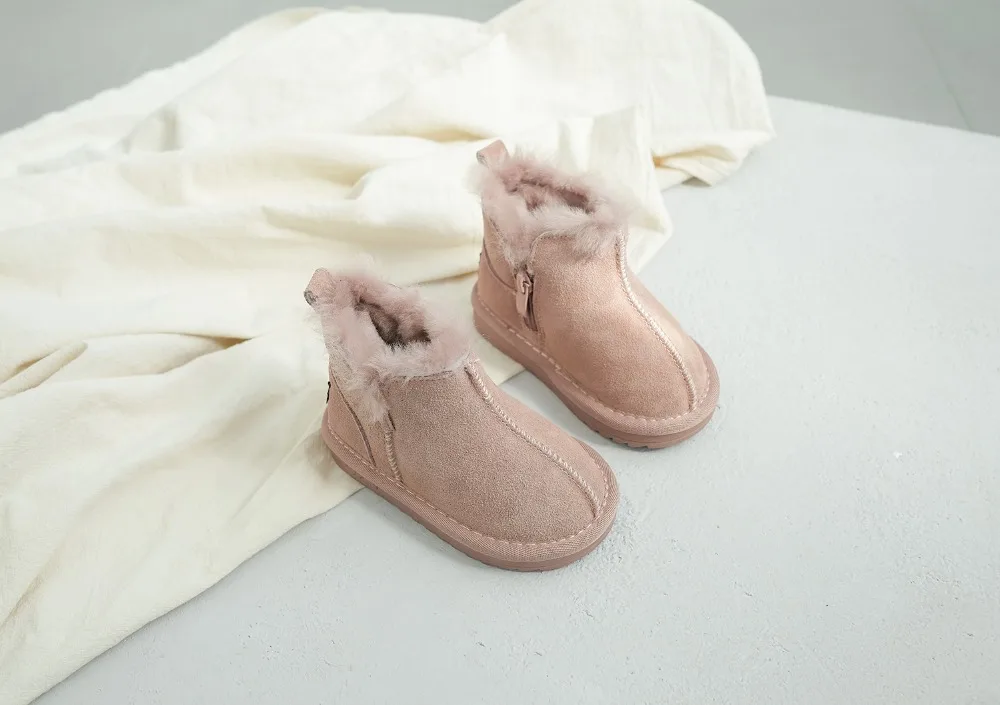 Новые зимние детские сапоги из натуральной кожи и шерсти, сапоги для девочек, плюшевая теплая обувь для мальчиков, модные детские сапоги, обувь для малышей