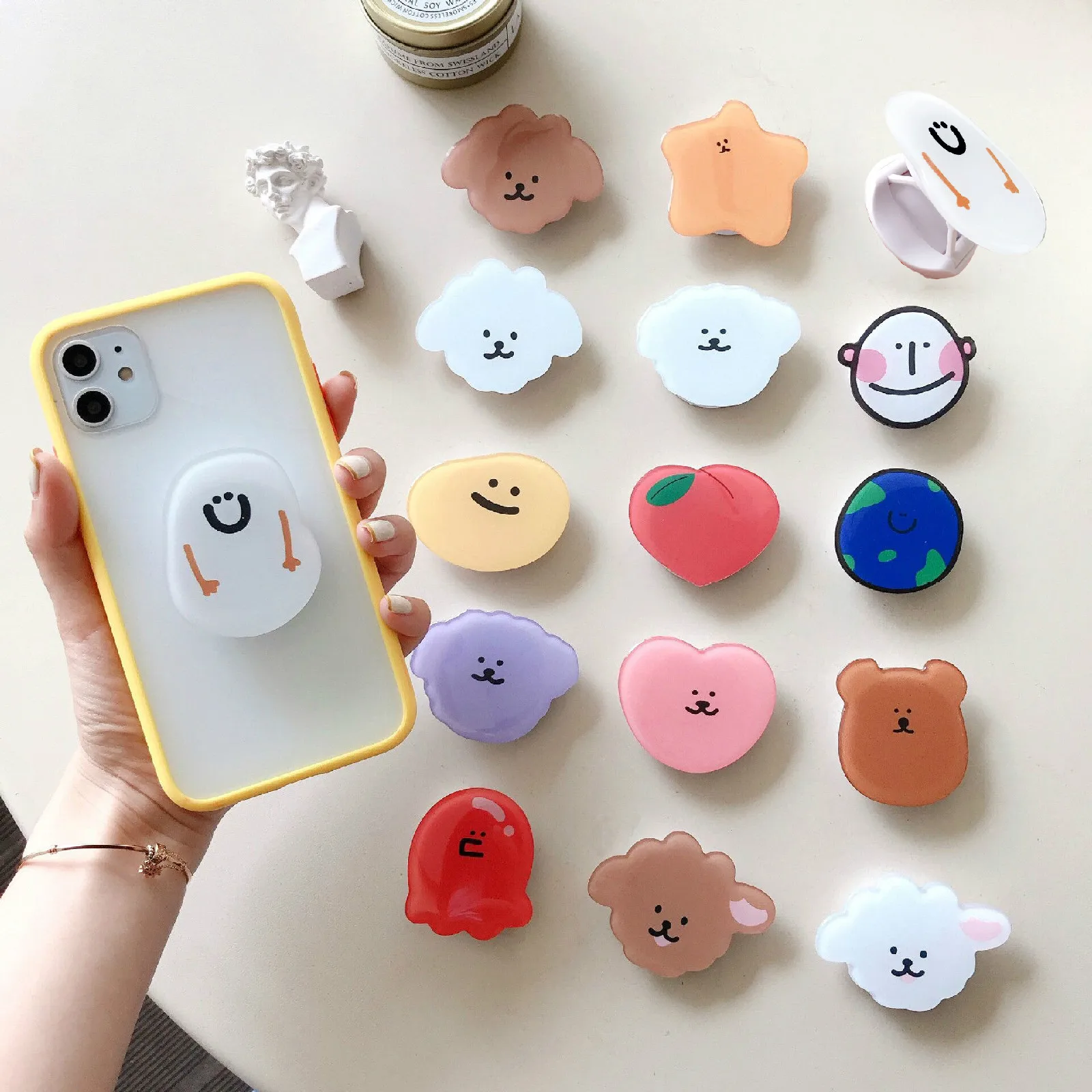 

Cartoon Cat Mouse Egg Rotatable Silicone Phone Socket Smartphones Fold Pocket Socket Desktop Stand Bracket Phone Stand Holder