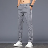 2021 mens spring autumn fashion brand business casual long pants suit pants male elastic straight formal trousers black grey
