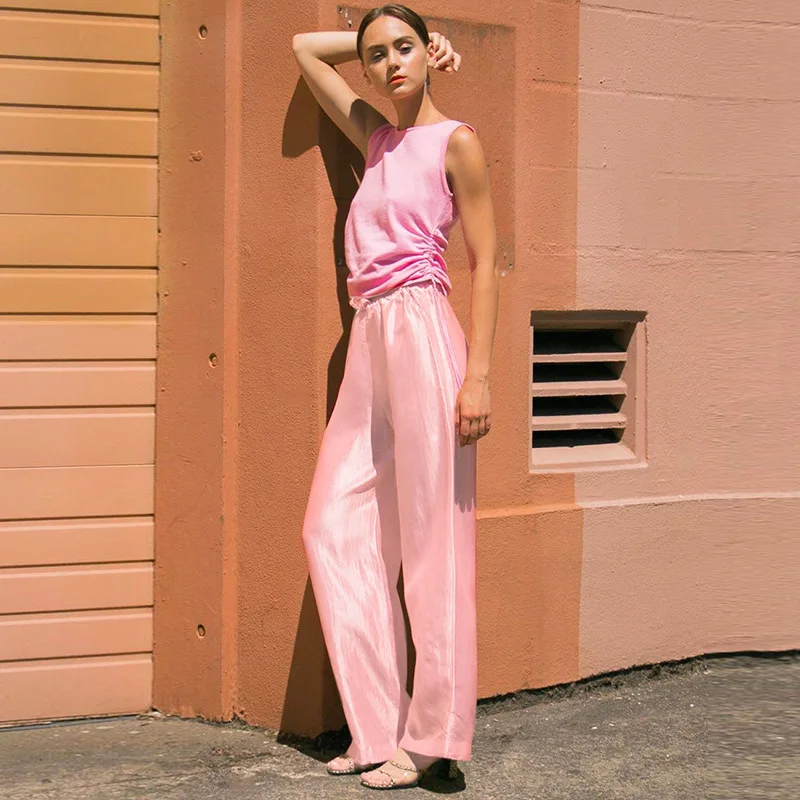 2019 New Autumn Winter Trousers Casual Elastic High Waist Pants Women Fashion Pleuche Wide Leg Pink Green Loose Long Pant | Женская