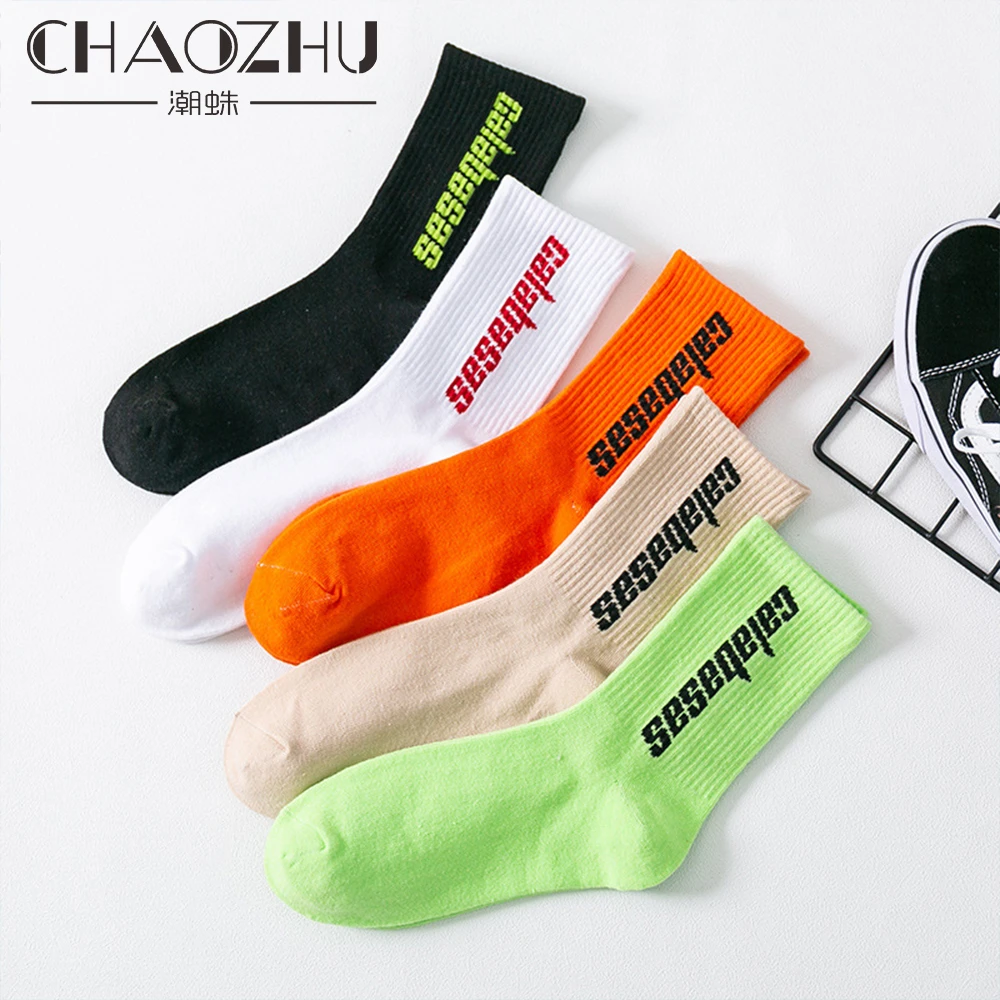 CHAOZHU/Модная белая уличная одежда для девочек и мальчиков, неоновая, яркая, зеленая, оранжевая, черная, в стиле хип-хоп, с фиксированной передачей, повседневная, брендовая, модная, для женщин, sox