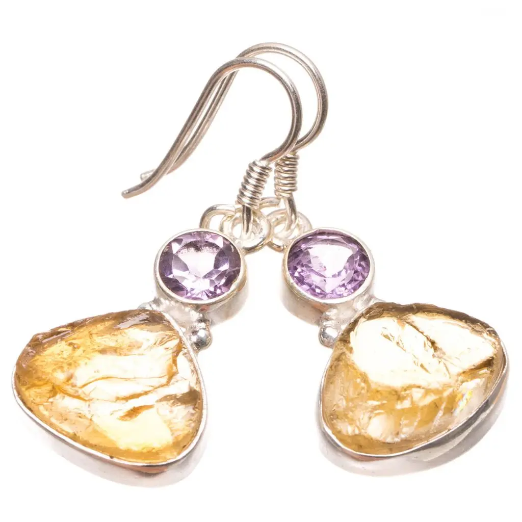 Серьги из серебра 925 пробы с натуральным аметистом и Цитрином 1 1/4 дюйма S1772|Серьги|