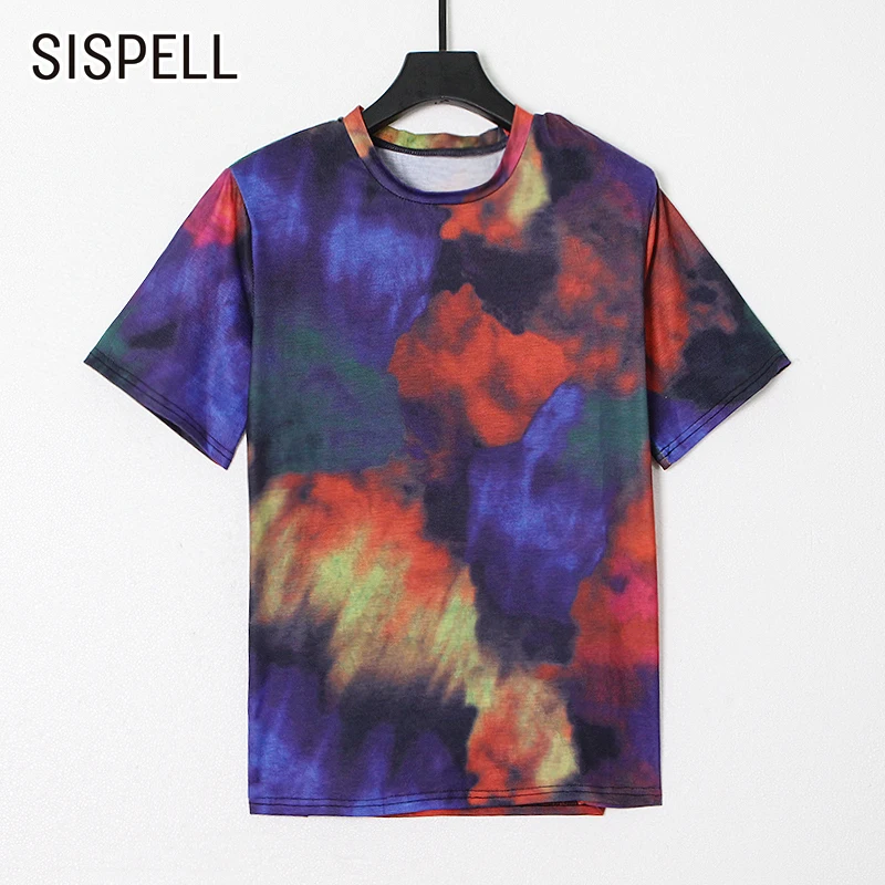 

SISPELL Print Hit Color T Shirt For Female O Neck Short Sleeve Loose Tie-dye Woemn's Casual T Shirt Fashion Streetwear New Style
