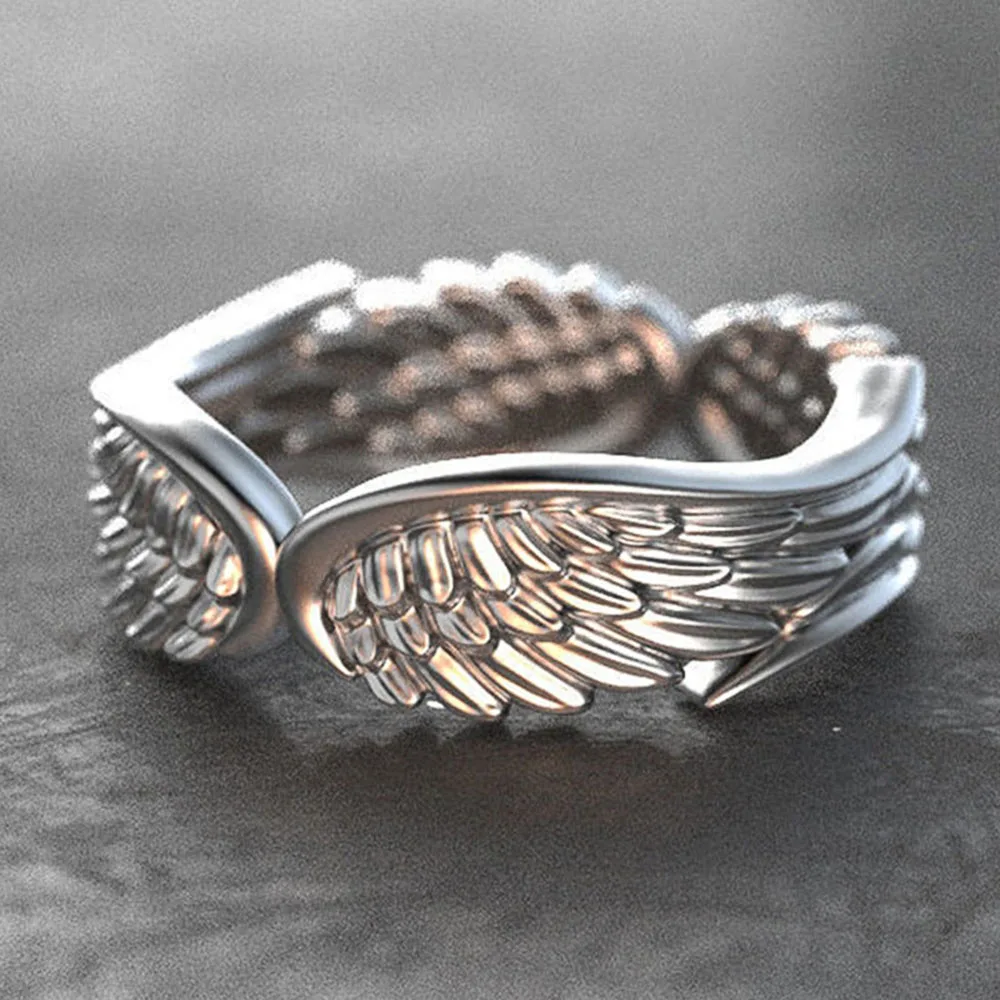 

Huitan Simple Stylish Women Wings Rings Metal Silver Plated Romantic Girl Gift Versatile Ring for Party Ladies Fashion Jewelry