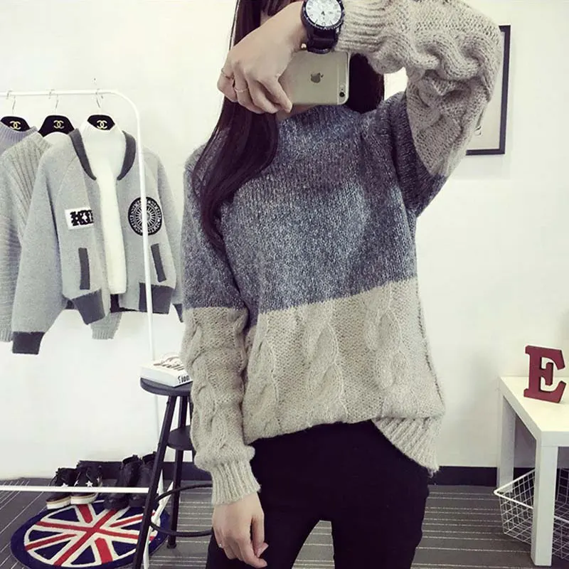Осенний плотный свитер Зимний вязаный женский теплый с длинным рукавом толстый