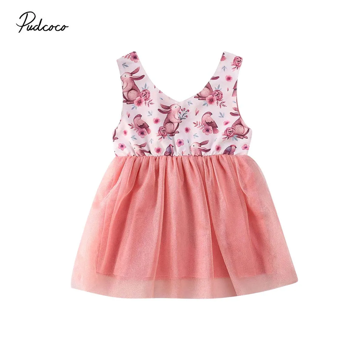 2020 Easter Summer Kids Baby Girl Princess Dress 0-5Y Sleeveless Cute Bunny Rabbit Party Tulle Tutu | Детская одежда и обувь