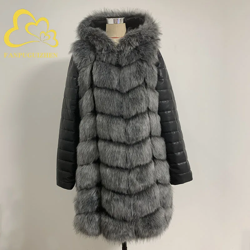 FANPUGUIZHEN Winter Thick Warm Faux Fur Coat Placket: zipper Women Plus Size  Removable Long Sleeve And Hooded Faux Fur Jacket