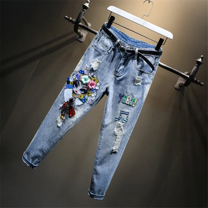 Женские джинсы с 3D цветочной вышивкой 2020 повседневные облегающие