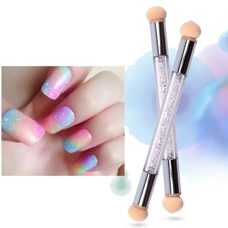 

1pcs Nail Art Painting Tool Double Head Gradient Coloring Pen Dot Brush Sponge Head Rhinodrill Handle Nail Art Brush
