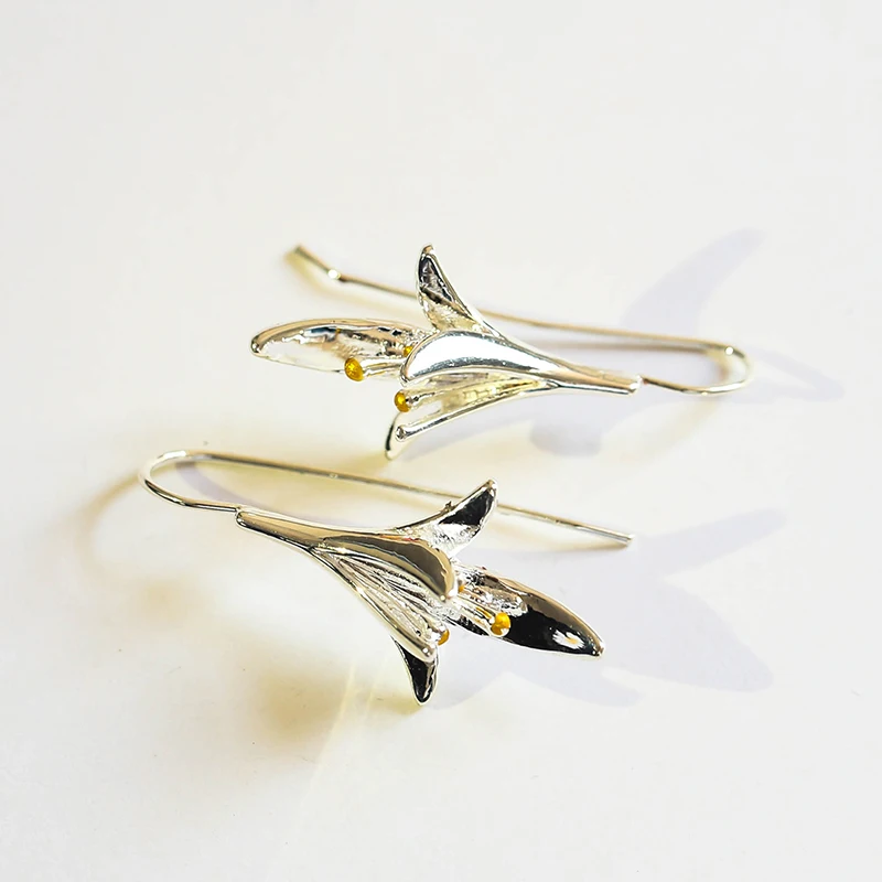 Модные длинные серьги в виде цветка для женщин свадебные Винтажные серебряного