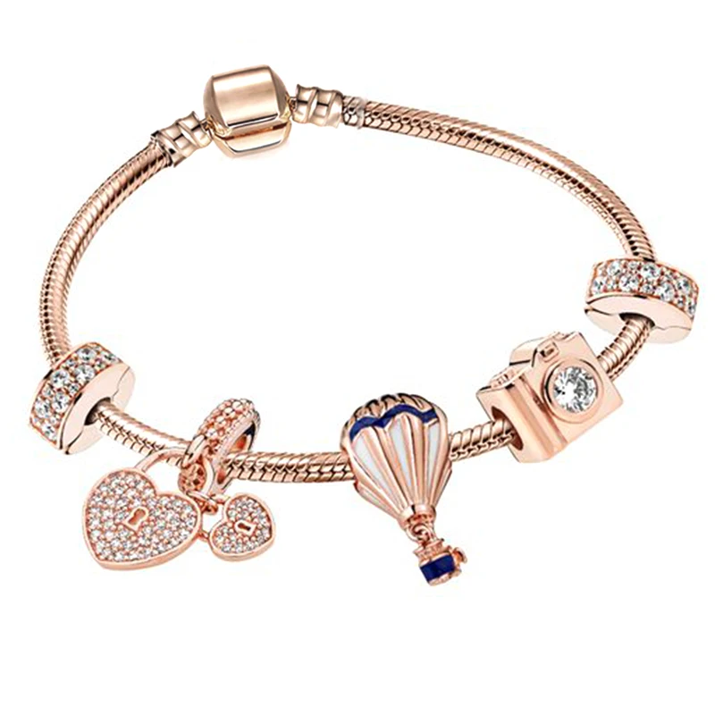 

BRACE CODE European Heart-shaped Pendant Charm Bracelet Fit Women's Jewellery Dropshipping Fine Bracelet Rose Gold Snake Chain