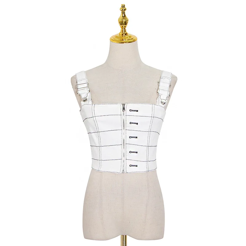 

Summer new niche design tooling zipper check square collar strap adjustable slim slim vest women