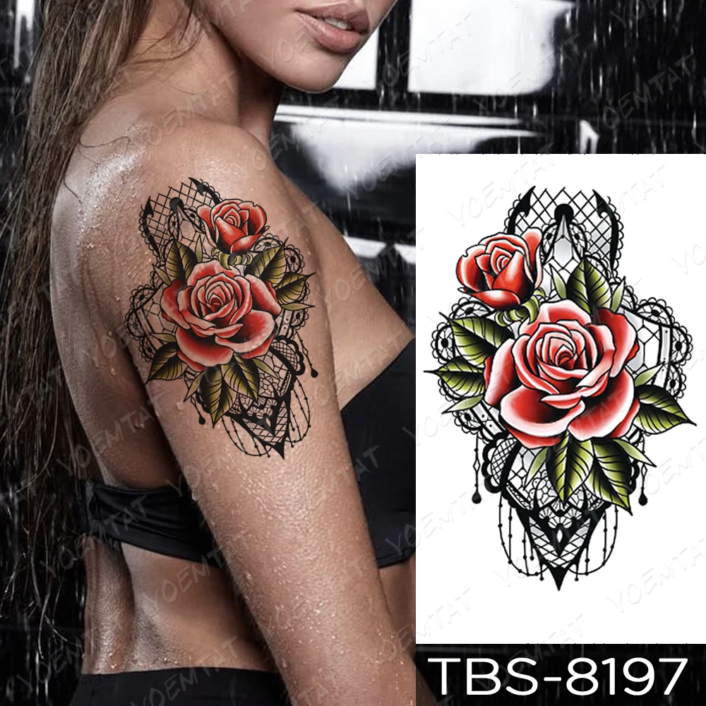 

Waterproof Temporary Tattoo Sticker Butterfly Lace Rose Flower Flash Tattoos Lotus Body Art Arm Fake Tatoo Women Men