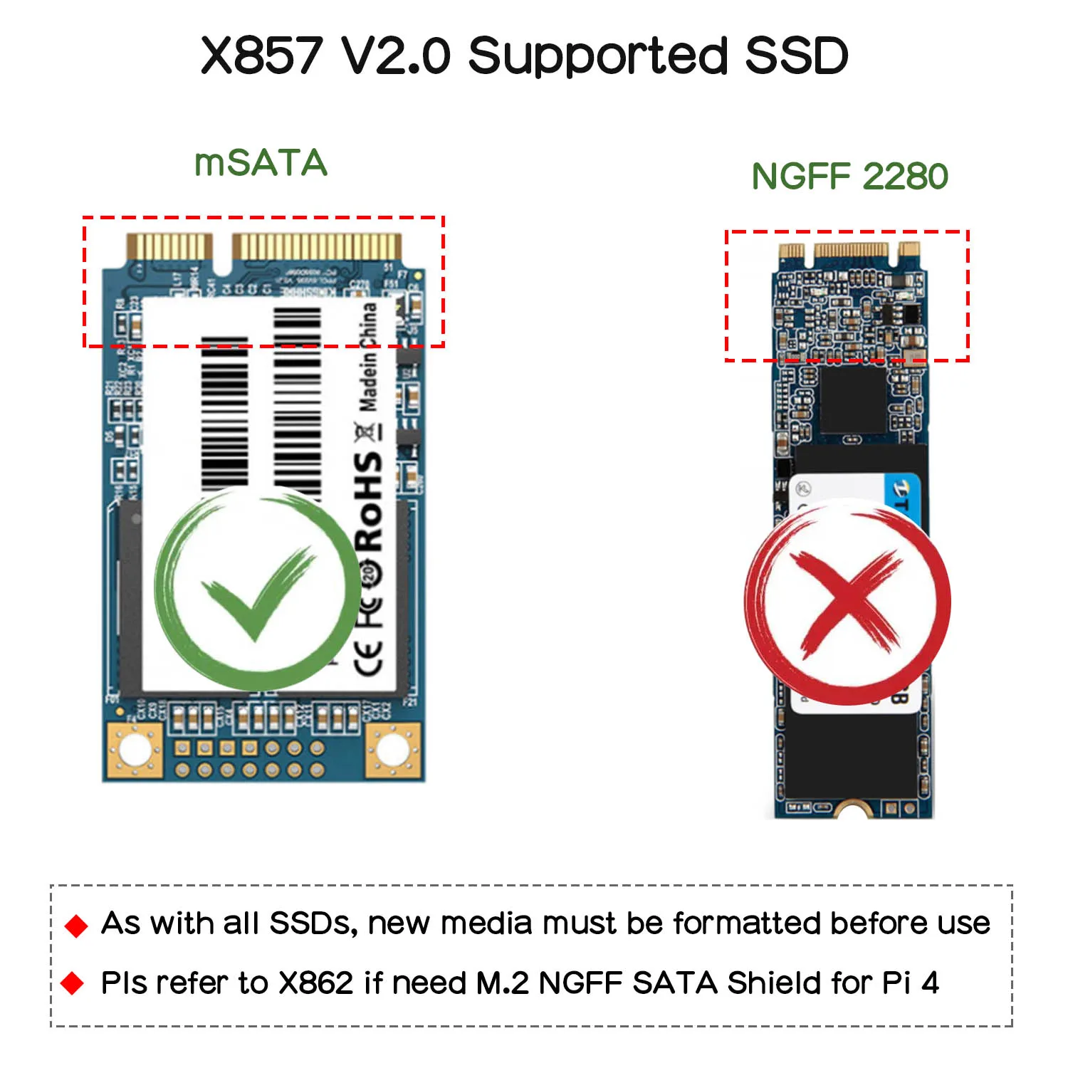 Плата расширения хранилища SSD для Raspberry Pi 4 X857 V2.0 mSATA с разъемом USB3.1 Model B - купить по