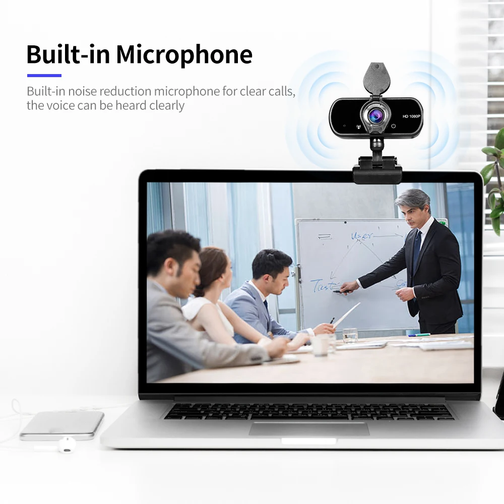 

HD 1080P USB Webcam with Privacy Cover Manual Focus Video Conference Camera Web Camera Built-in Microphone for Laptop Desktop