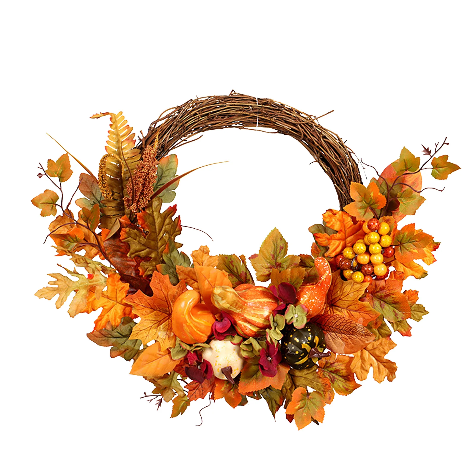 

Halloween Wreath Artificial Maple Leaf Wreath Berry Pumpkin Simulation Hanging Decor Halloween Decor Thanksgiving Autumn Wreath